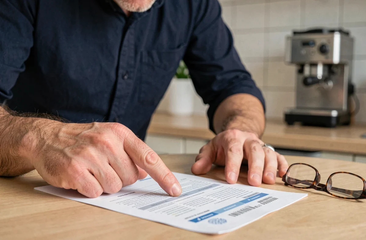 Homme pointant le numéro de référence sur un document de visa officiel