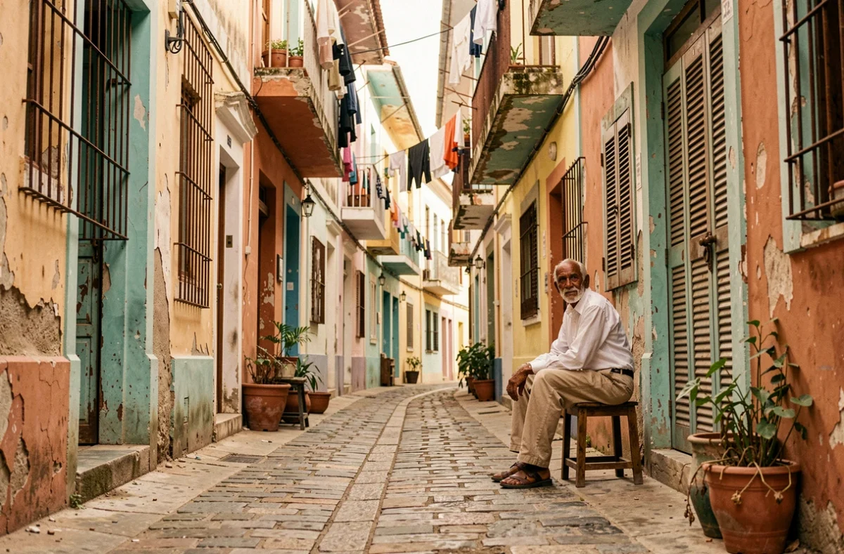 Ruelle pittoresque et déserte d'une petite ville d'un pays rarement visité par les touristes