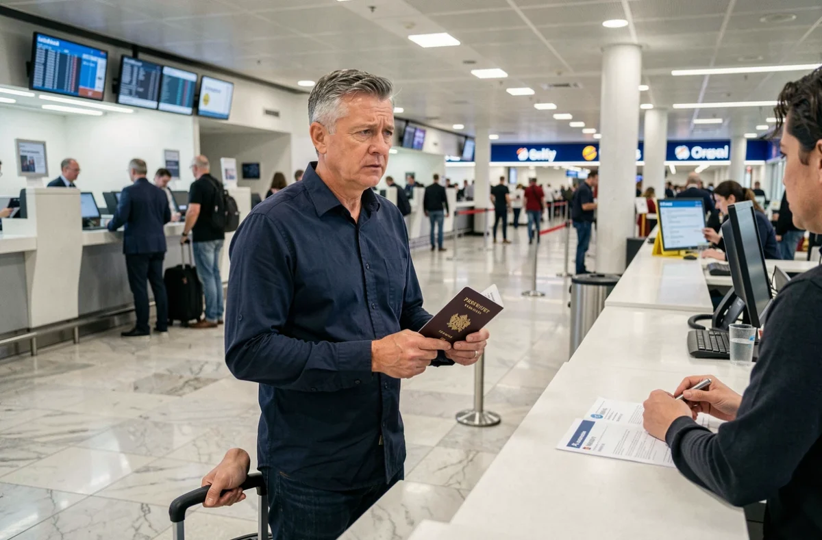 Voyageur avec passeport expiré au comptoir d'enregistrement d'un aéroport international